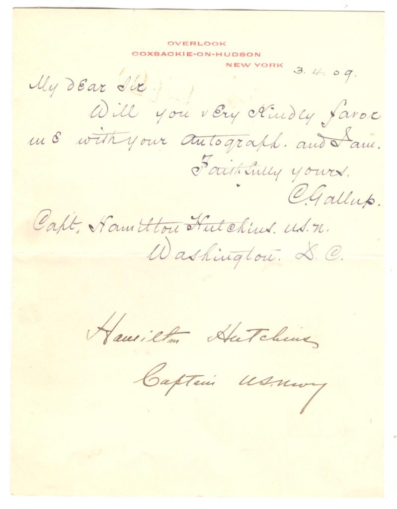 Captain Hutchins - Autograph letter 001