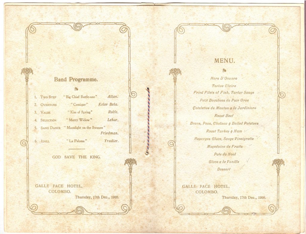 Galle Face Hotel - Menu 2 and 3