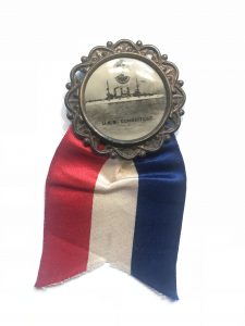 USS Connecticut Ribbon Pin from the reception of the Fleet in San Francisco