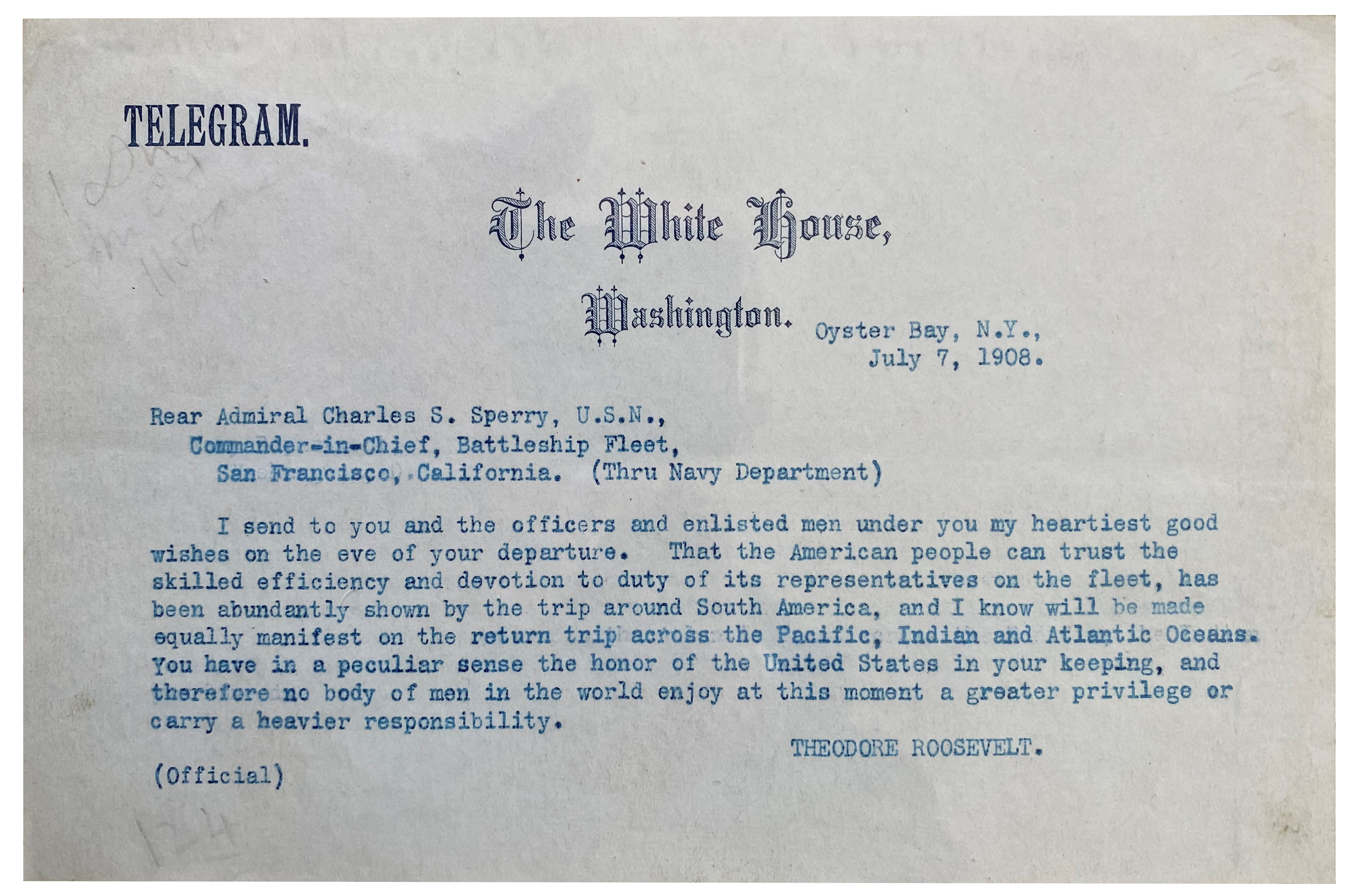 Roosevelt Telegram to Fleet