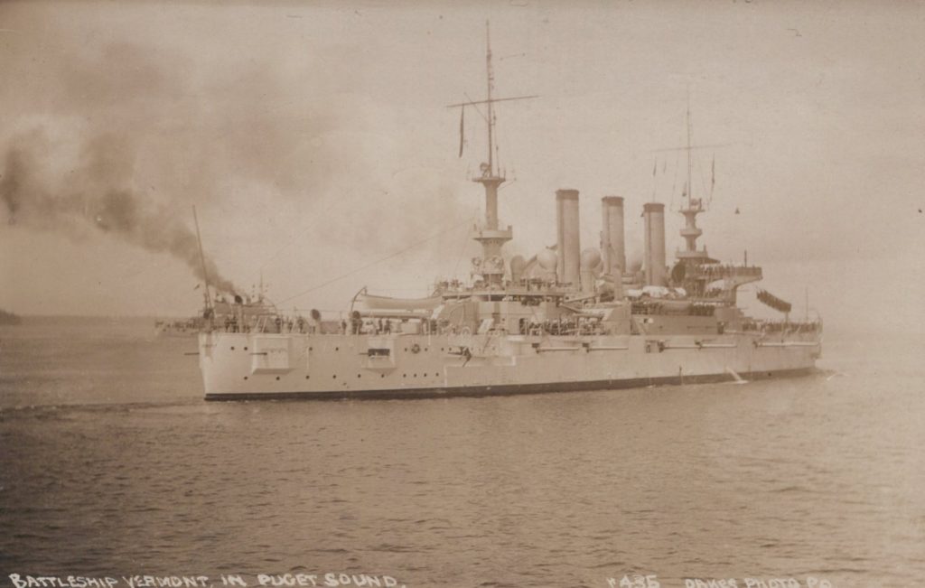 Battleship Vermont in Puget Sound, #435 Oaks Photo Co.