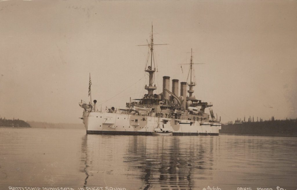 Battleship Minnesota in Puget Sound.  #466 Oakes Photo Co.