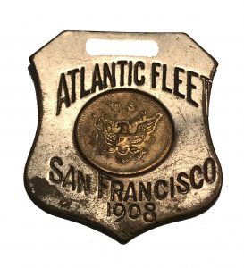 Atlantic Fleet San Francisco 1908.  On back is a ship with inscription, U.S.N