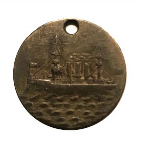 USS Virginia - a small bronze charm showing the ship - 3/4